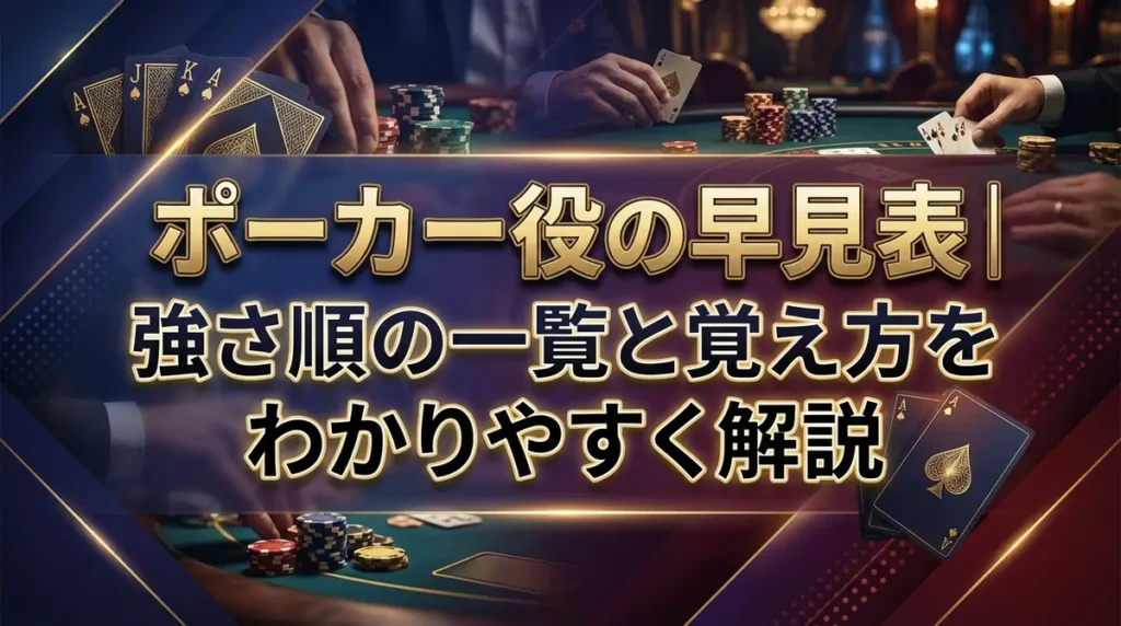 ポーカー役の早見表｜強さ順の一覧と覚え方をわかりやすく解説