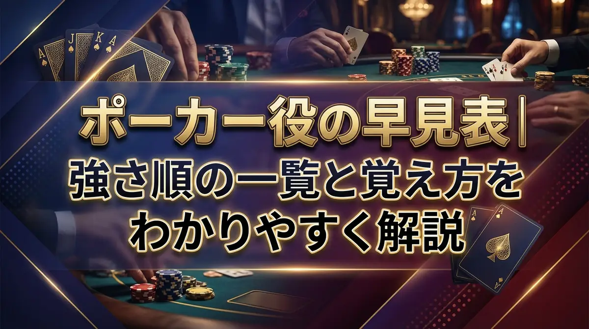 ポーカー役の早見表｜強さ順の一覧と覚え方をわかりやすく解説